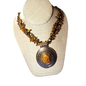 TIGER EYE Cabochon‎ Goldtone Necklace